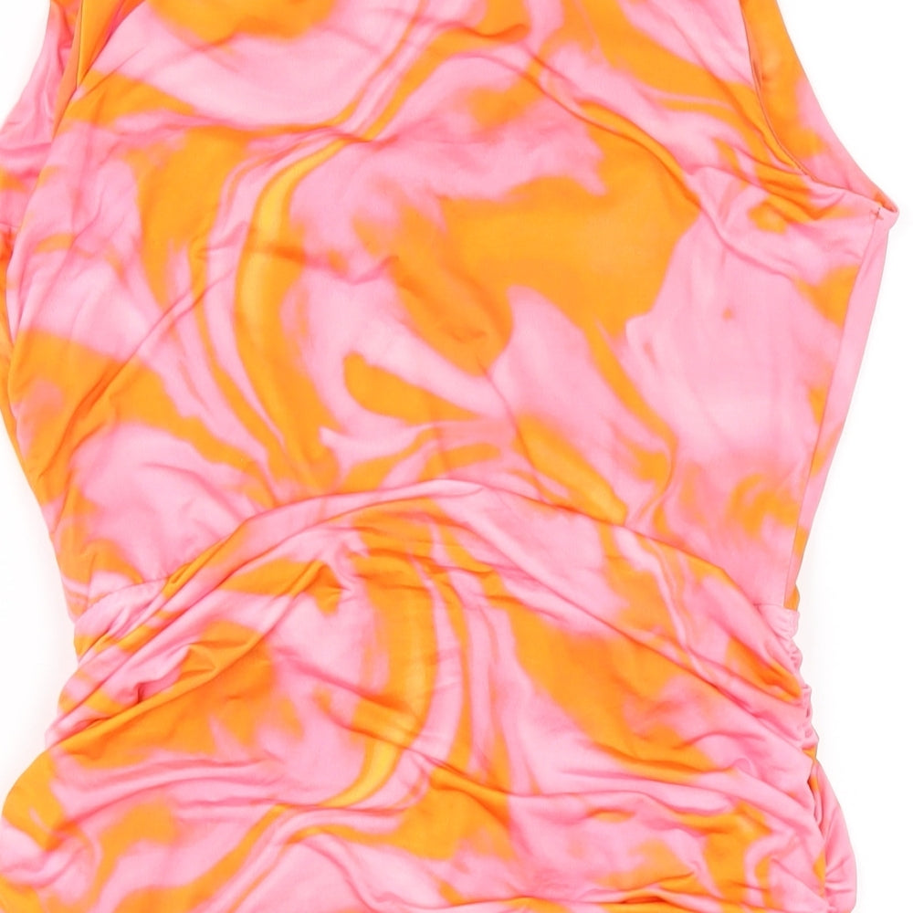 QED London Womens Pink Geometric Polyester Bodycon Size 12 V-Neck Pullover