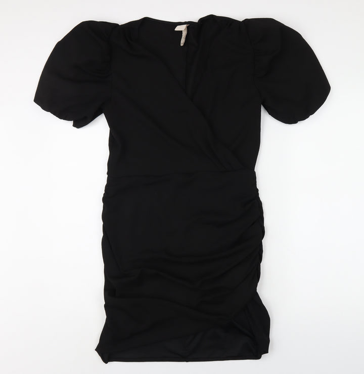 H&M Womens Black Polyester Bodycon Size M V-Neck Pullover