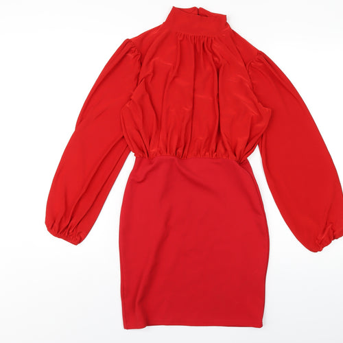 Edge Street Womens Red Polyester Bodycon Size 10 Mock Neck Button