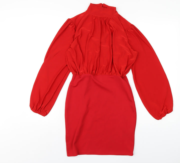 Edge Street Womens Red Polyester Bodycon Size 10 Mock Neck Button