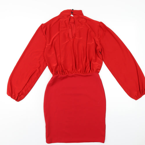 Edge Street Womens Red Polyester Bodycon Size 10 Mock Neck Button