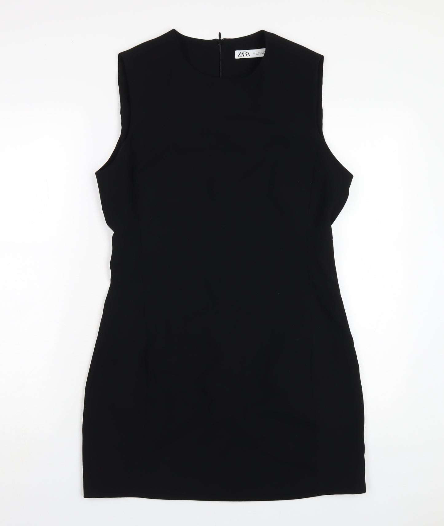 Zara Womens Black Polyester Pencil Dress Size L Round Neck Zip
