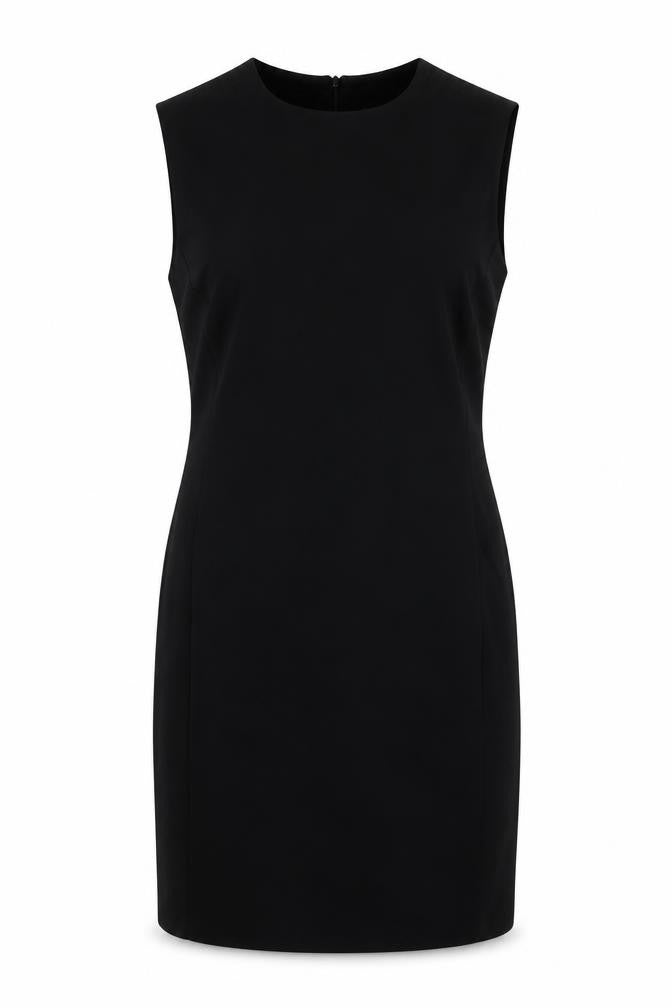 Front view of Zara women’s black polyester pencil dress, size L, round neck zip