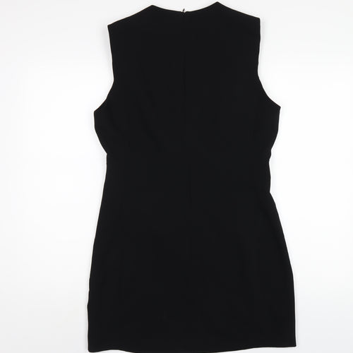 Zara Womens Black Polyester Pencil Dress Size L Round Neck Zip