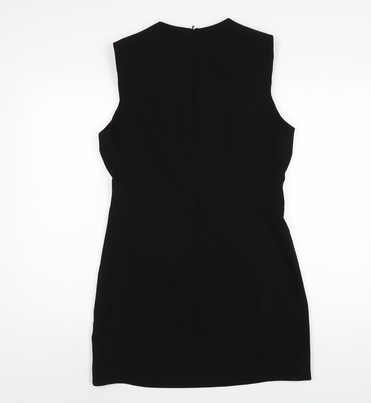 Zara Womens Black Polyester Pencil Dress Size L Round Neck Zip