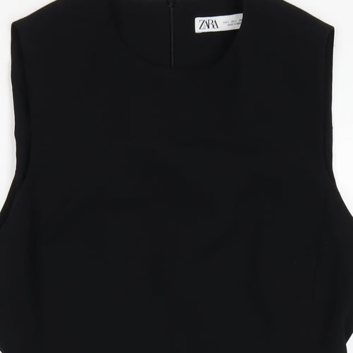 Zara Womens Black Polyester Pencil Dress Size L Round Neck Zip