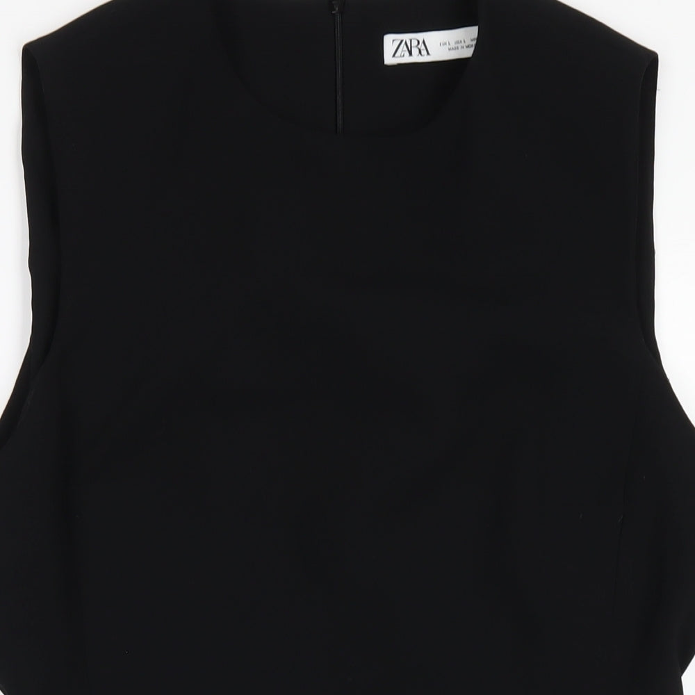 Zara Womens Black Polyester Pencil Dress Size L Round Neck Zip