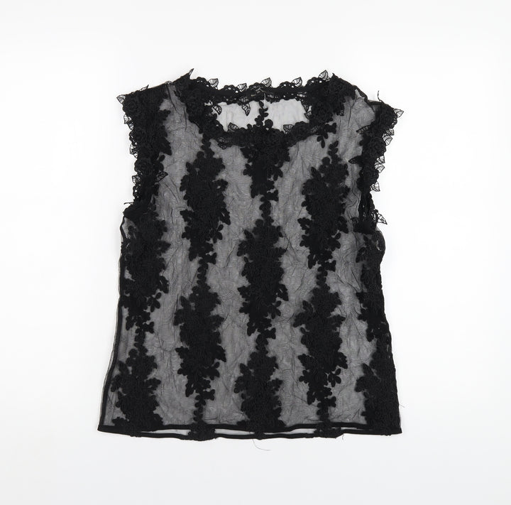 River Island Womens Black Polyester Basic T-Shirt Size 10 Round Neck