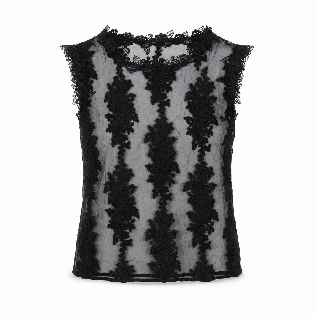 Front view of River Island women’s black polyester basic t-shirt, size UK 10, round neck