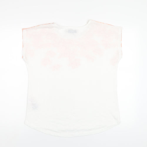 BASSINI Womens White Floral Polyester Basic T-Shirt Size 14 Round Neck