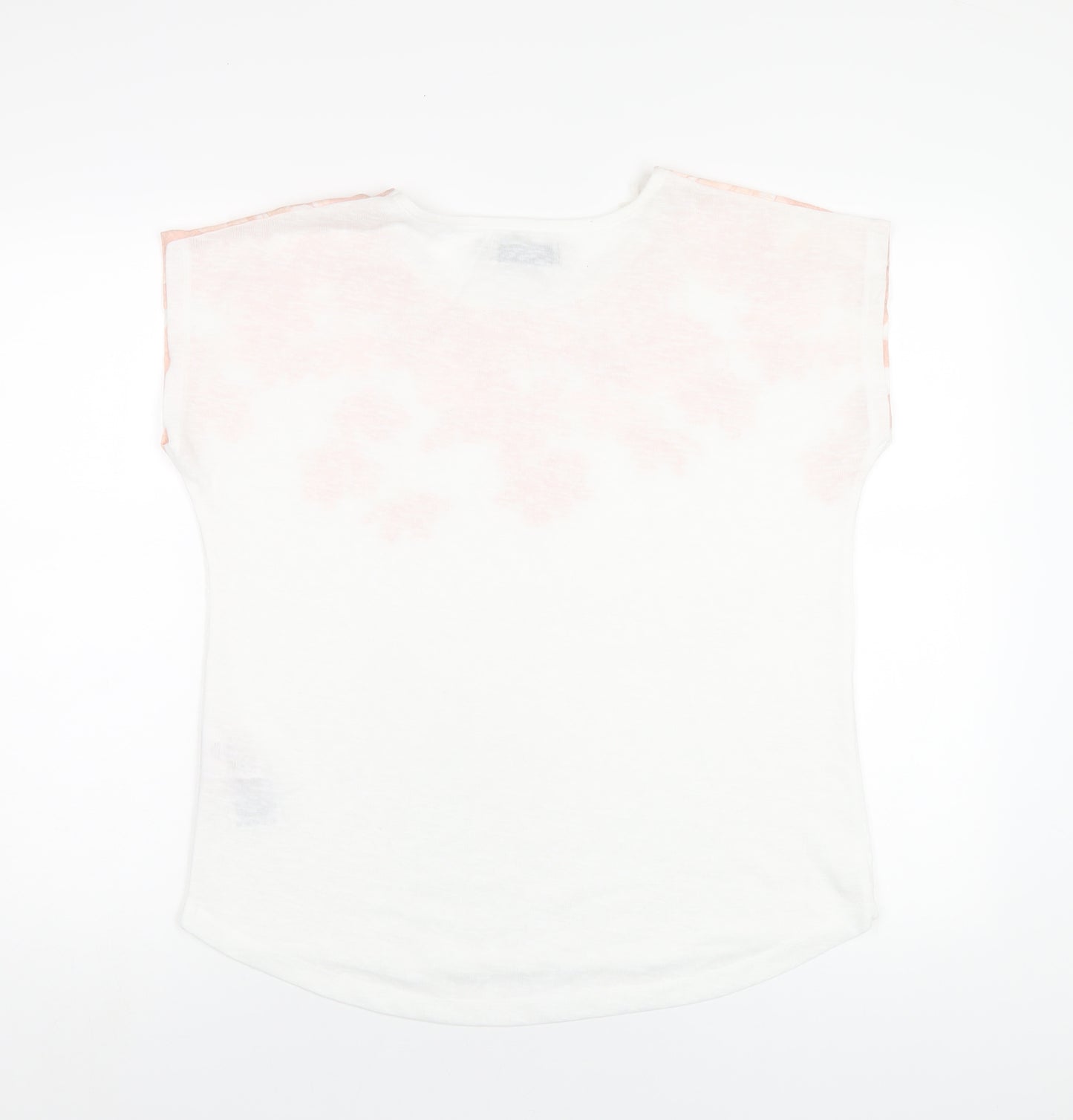 BASSINI Womens White Floral Polyester Basic T-Shirt Size 14 Round Neck