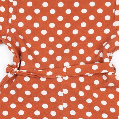 Boohoo Womens Brown Polka Dot Polyester A-Line Size 12 Round Neck Pullover