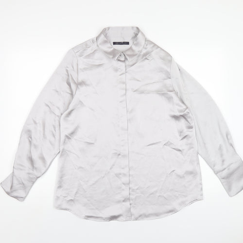 Marks and Spencer Womens Silver Polyester Basic Button-Up Size 14 Collared