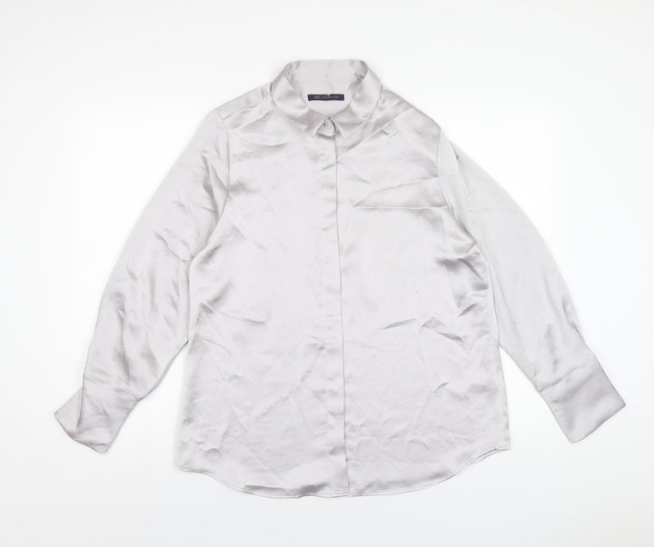 Marks and Spencer Womens Silver Polyester Basic Button-Up Size 14 Collared