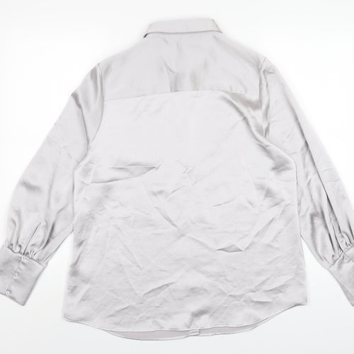 Marks and Spencer Womens Silver Polyester Basic Button-Up Size 14 Collared