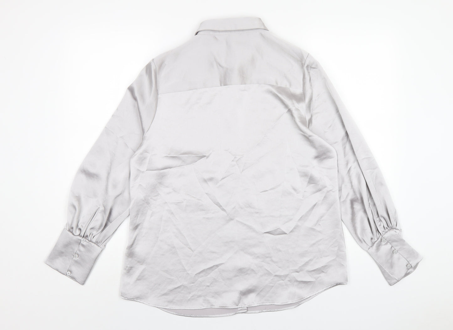 Marks and Spencer Womens Silver Polyester Basic Button-Up Size 14 Collared