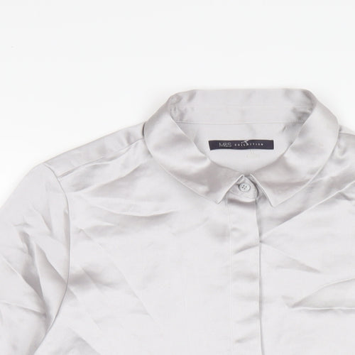 Marks and Spencer Womens Silver Polyester Basic Button-Up Size 14 Collared