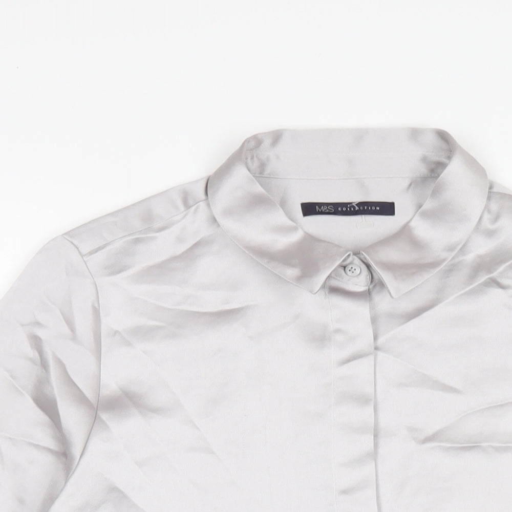 Marks and Spencer Womens Silver Polyester Basic Button-Up Size 14 Collared