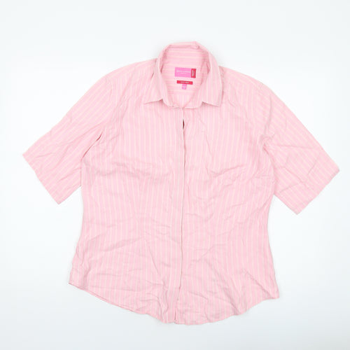 Brook Taverner Womens Pink Striped Polyester Basic Button-Up Size 16 Collared