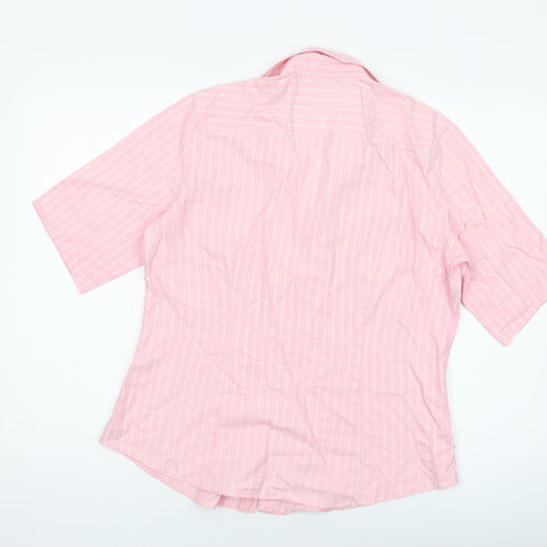 Brook Taverner Womens Pink Striped Polyester Basic Button-Up Size 16 Collared