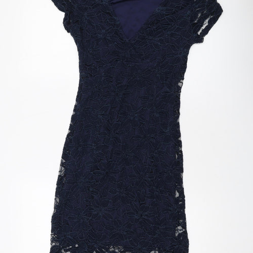 Apricot Womens Blue Cotton Sheath Size 10 V-Neck Pullover