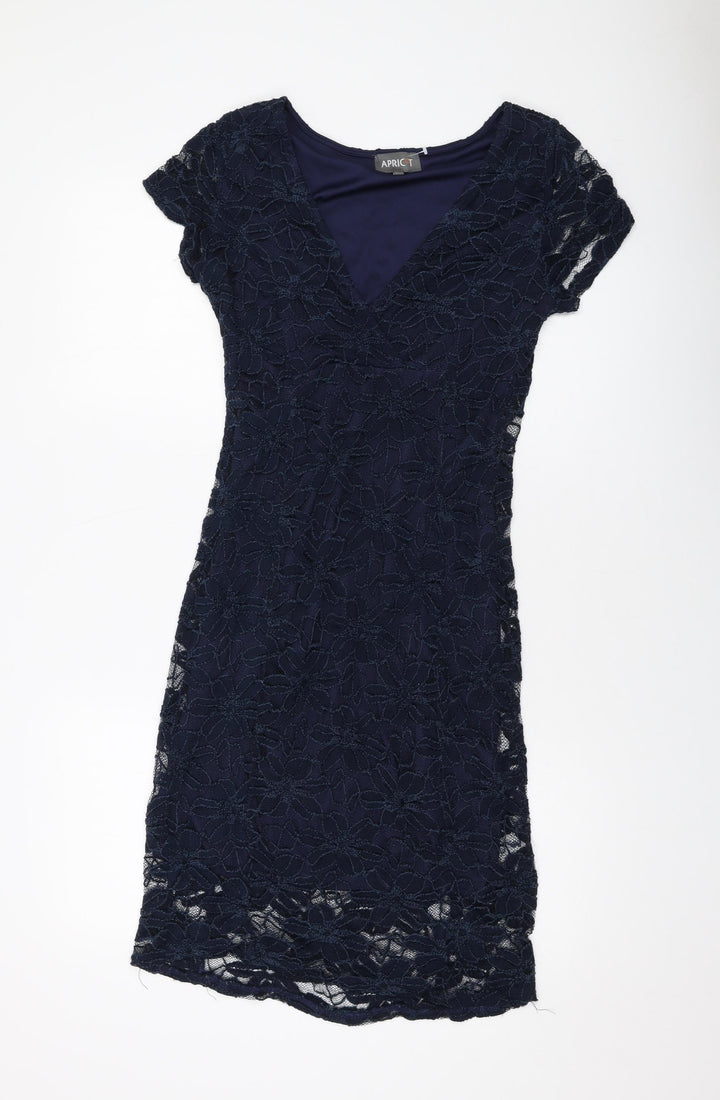 Apricot Womens Blue Cotton Sheath Size 10 V-Neck Pullover