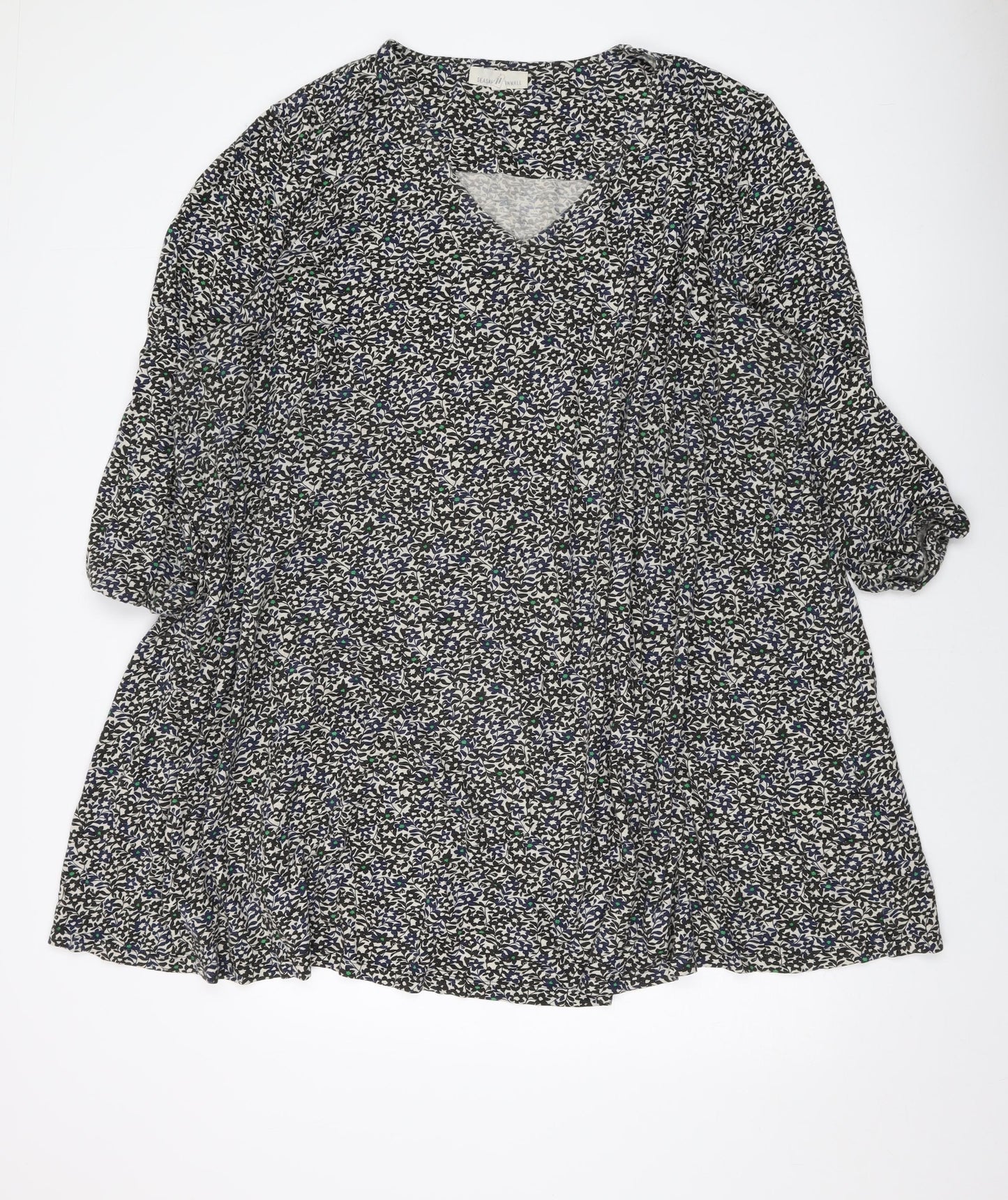 Seasalt Womens Grey Geometric Cotton Basic Blouse Size 26 V-Neck