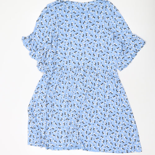 Boohoo Womens Blue Floral Viscose A-Line Size 14 Round Neck Pullover