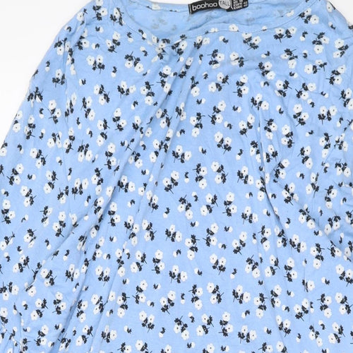 Boohoo Womens Blue Floral Viscose A-Line Size 14 Round Neck Pullover