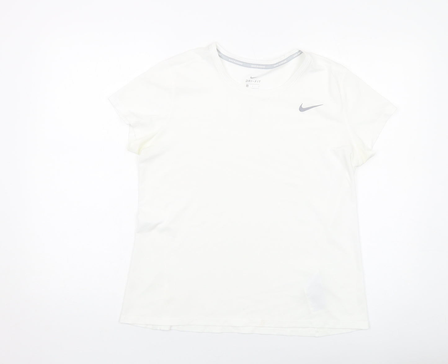 Nike Womens White Polyester Basic T-Shirt Size L Round Neck Pullover