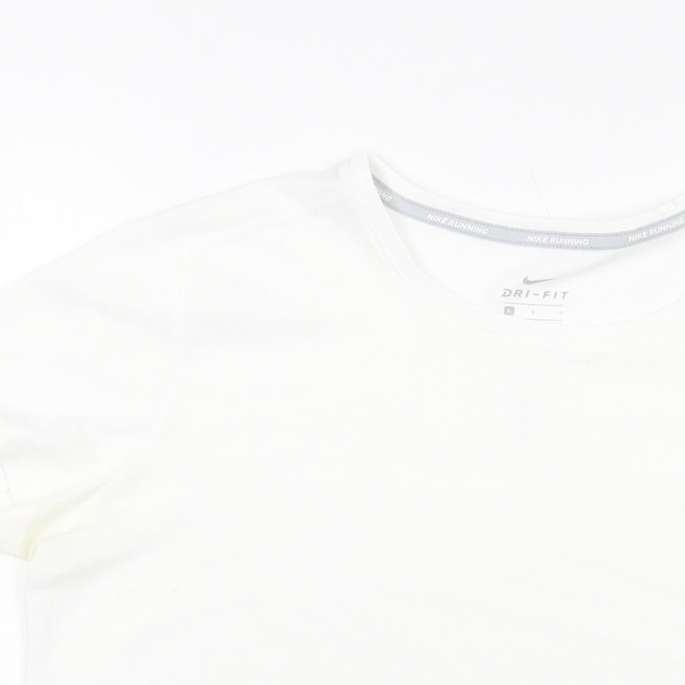 Nike Womens White Polyester Basic T-Shirt Size L Round Neck Pullover