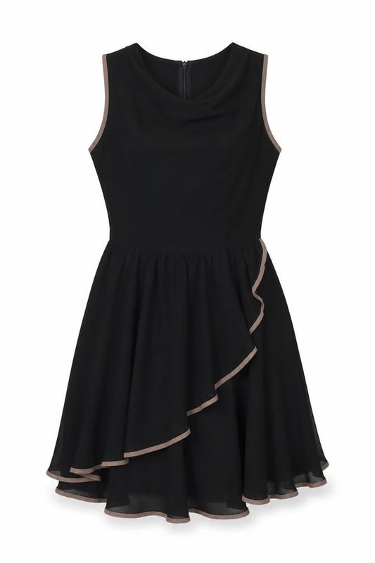 Front view of Apricot women’s black polyester a-line, size S, cowl neck zip