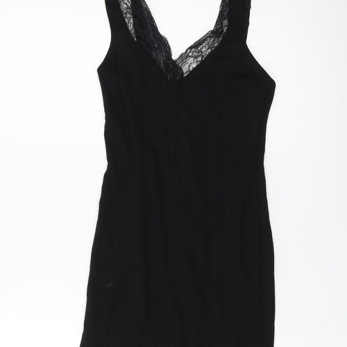 H&M Womens Black Viscose Bodycon Size XS V-Neck Zip