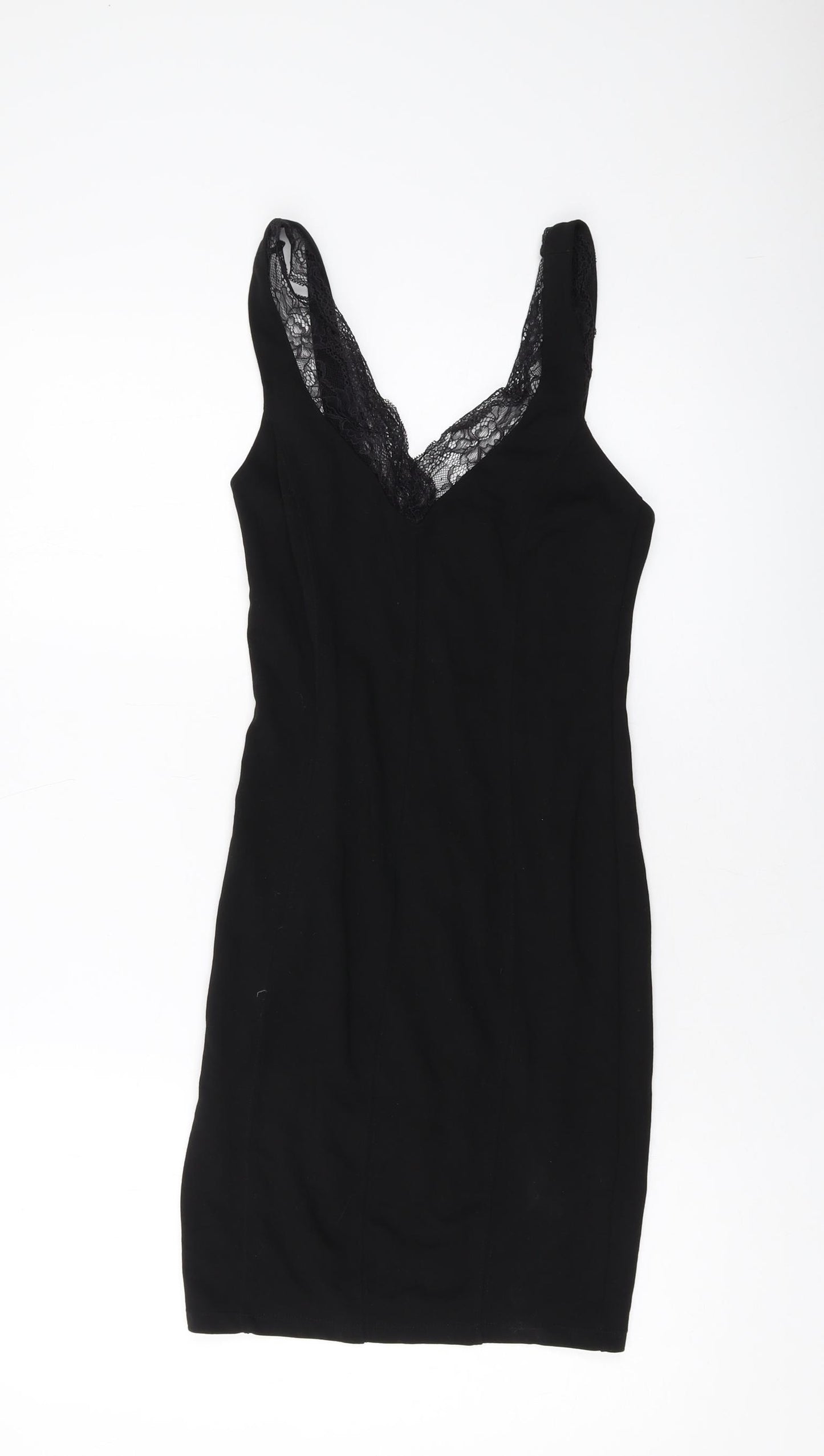 H&M Womens Black Viscose Bodycon Size XS V-Neck Zip