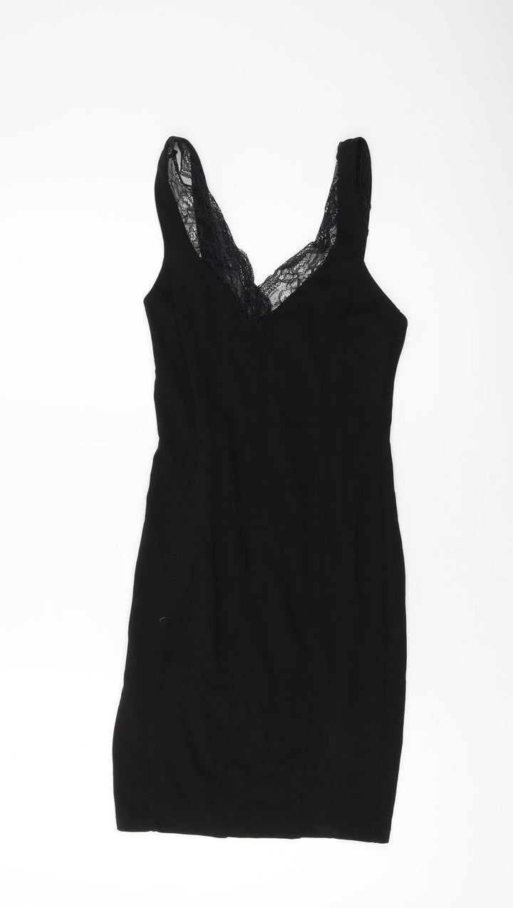 H&M Womens Black Viscose Bodycon Size XS V-Neck Zip