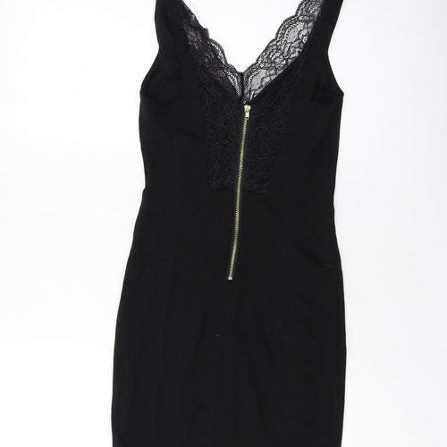 H&M Womens Black Viscose Bodycon Size XS V-Neck Zip