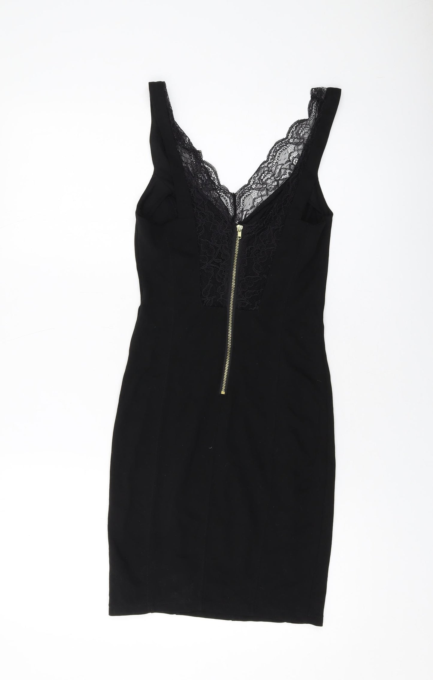 H&M Womens Black Viscose Bodycon Size XS V-Neck Zip