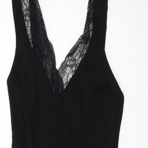 H&M Womens Black Viscose Bodycon Size XS V-Neck Zip