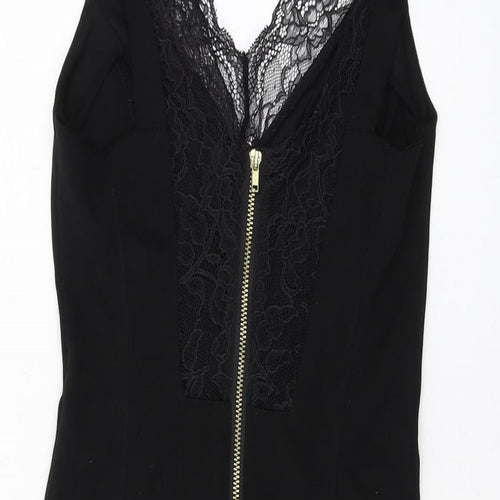 H&M Womens Black Viscose Bodycon Size XS V-Neck Zip