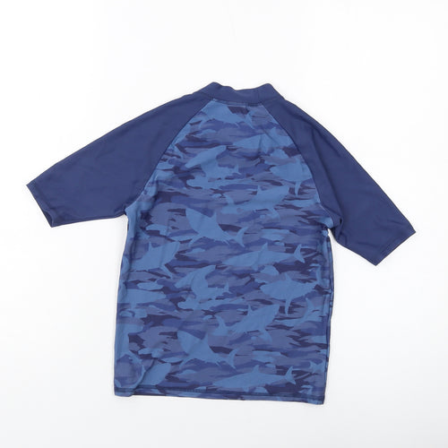 Marks and Spencer Boys Blue Camouflage Polyamide Basic T-Shirt Size 8-9 Years Mock Neck Pullover