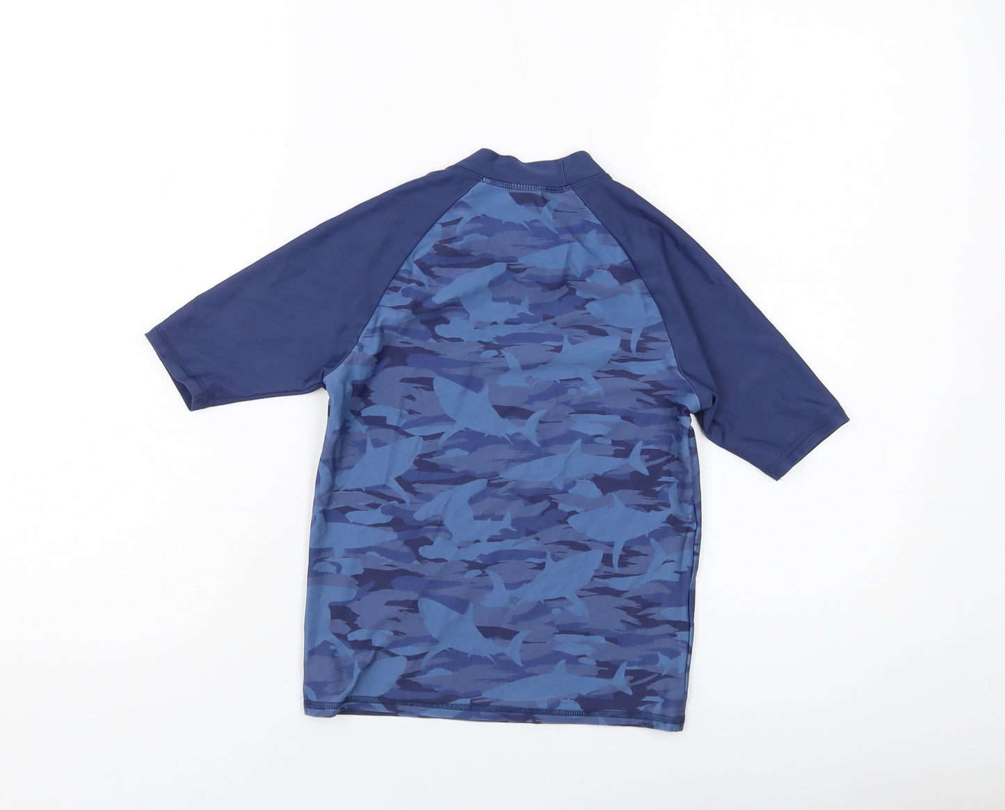 Marks and Spencer Boys Blue Camouflage Polyamide Basic T-Shirt Size 8-9 Years Mock Neck Pullover