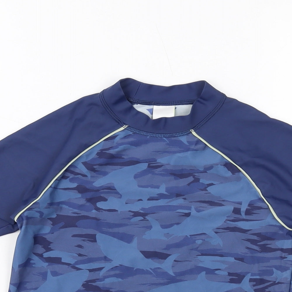 Marks and Spencer Boys Blue Camouflage Polyamide Basic T-Shirt Size 8-9 Years Mock Neck Pullover