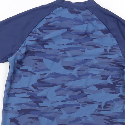 Marks and Spencer Boys Blue Camouflage Polyamide Basic T-Shirt Size 8-9 Years Mock Neck Pullover