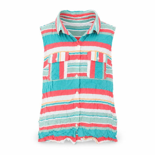 Front view of Next women’s multicoloured striped modal basic tank, size UK 10, collared