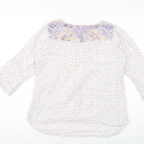 Fat Face Womens White Geometric Cotton Basic Blouse Size 10 V-Neck
