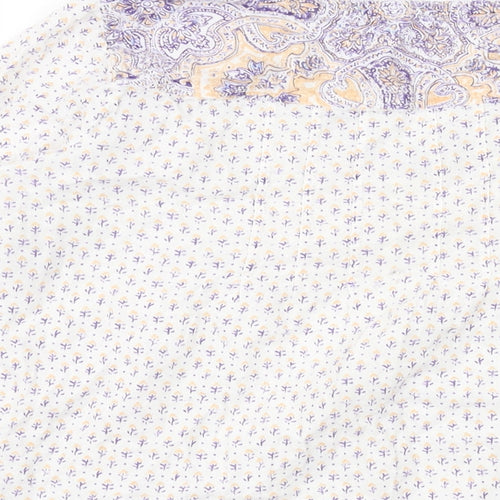 Fat Face Womens White Geometric Cotton Basic Blouse Size 10 V-Neck