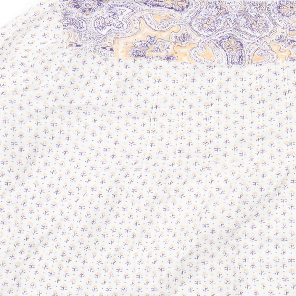 Fat Face Womens White Geometric Cotton Basic Blouse Size 10 V-Neck