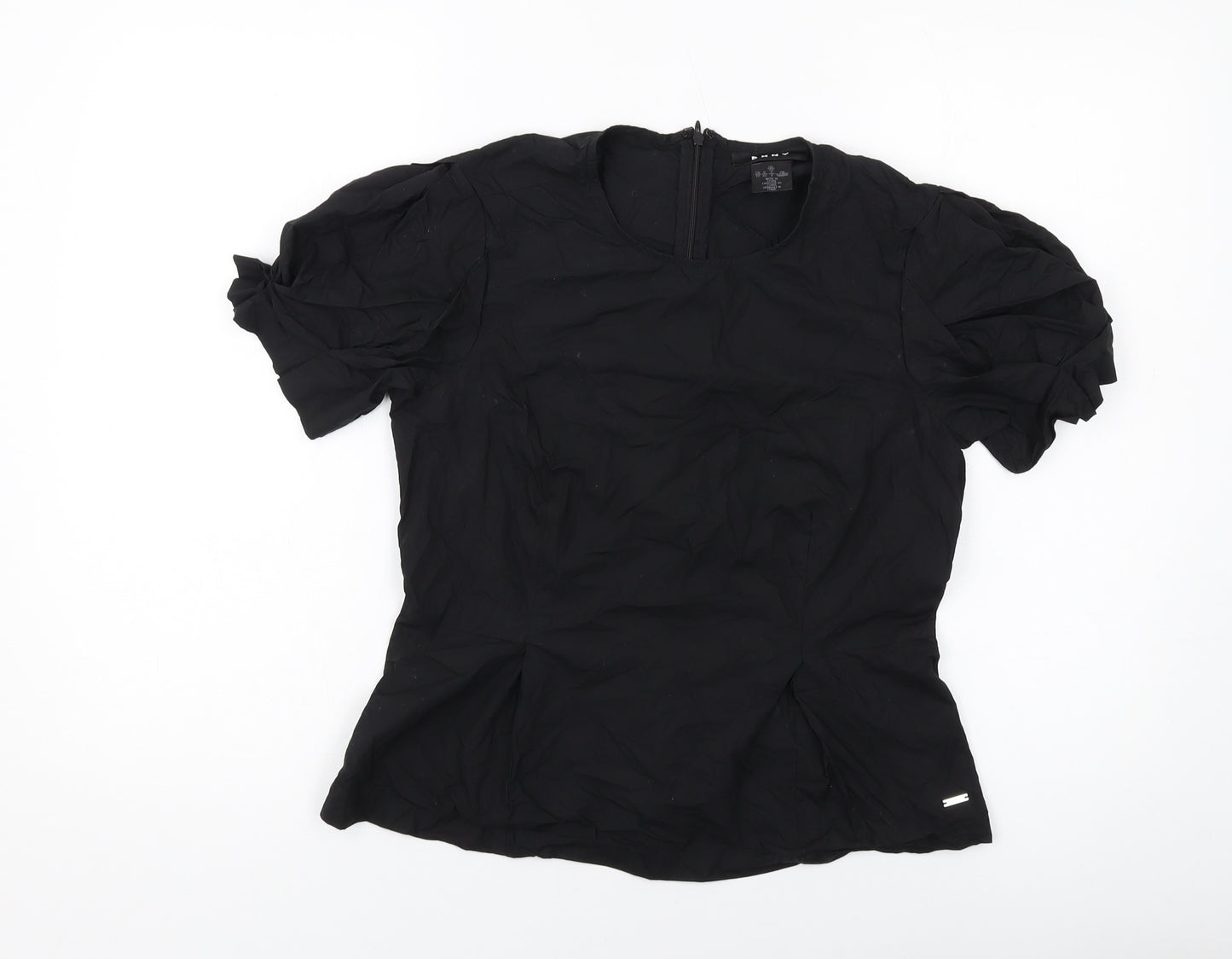 DKNY Womens Black Polyester Basic Blouse Size XS Crew Neck