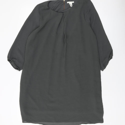 H&M Womens Green Polyester Shift Size 12 Round Neck Zip