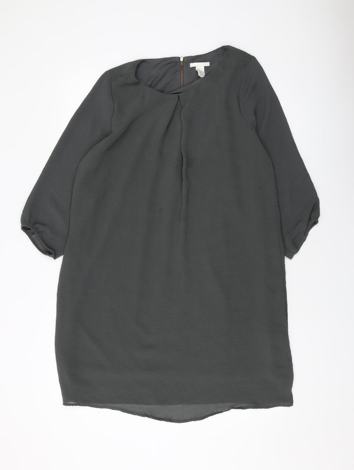H&M Womens Green Polyester Shift Size 12 Round Neck Zip